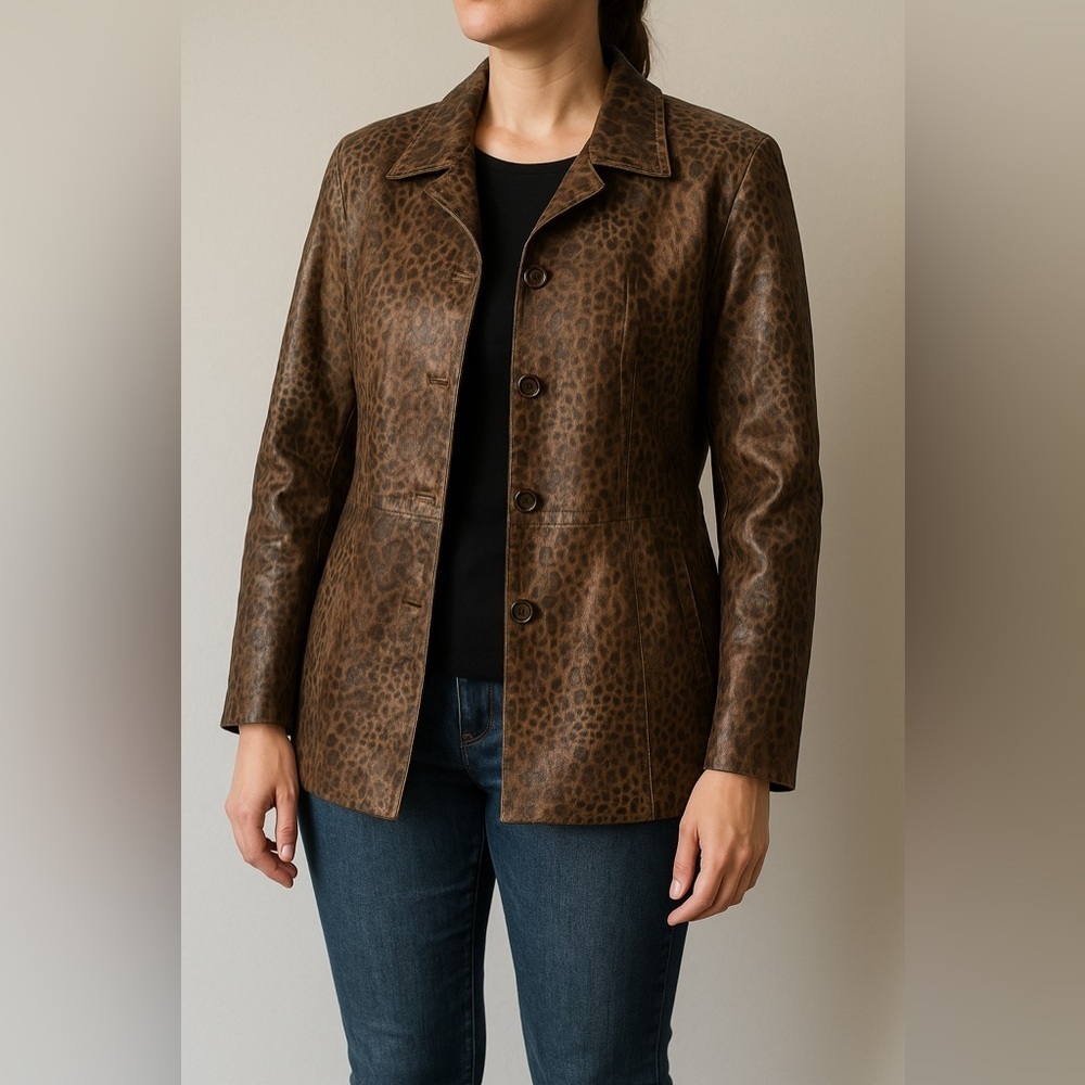 Vintage 90’s Y2K  Birch Hill Brown Animal Print burnout Women's Jacket medium